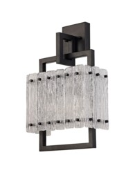 Western Wall Lamp, 2 Light E27, Matt Black, Crystal Sand Glass - thumbnail 3