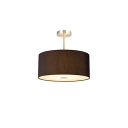 Baymont Satin Nickel 3 Light E27 Semi Flush With 40cm x 18cm x 18cm Faux Silk Shade, Black/White Laminate