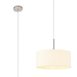 Baymont Satin Nickel E27 Single Pendant With 40cm x 18cm Faux Silk Shade, Ivory Pearl/White Laminate