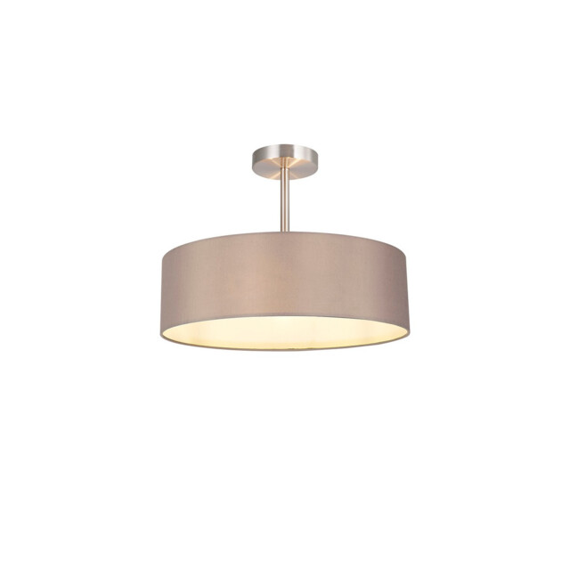 Baymont Satin Nickel 3 Light E27 Semi Flush Fixture, With 45cm x 15cm Faux Silk Shade, Grey - image 1