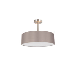 Baymont Satin Nickel 3 Light E27 Semi Flush Fixture, With 45cm x 15cm Faux Silk Shade, Grey - thumbnail 5
