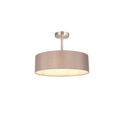 Baymont Satin Nickel 3 Light E27 Semi Flush Fixture, With 45cm x 15cm Faux Silk Shade, Grey