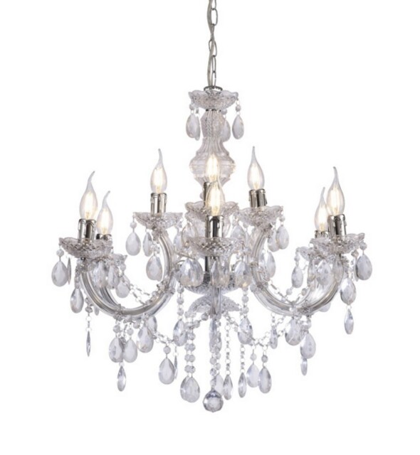 Floria Chandelier with Acrylic Sconce & Acrylic Droplets 6+3 Light E14 Polished Chrome - image 1