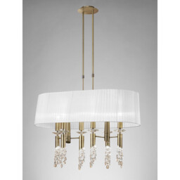 Tiffany Pendant 6+6 Light E27+G9 Oval, Antique Brass With White Shade & Clear Crystal - thumbnail 2
