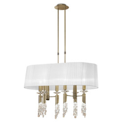 Tiffany Pendant 6+6 Light E27+G9 Oval, Antique Brass With White Shade & Clear Crystal