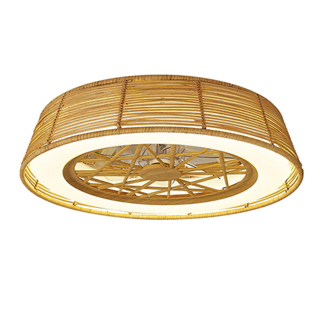 Indonesia 70W LED Dimmable Ceiling Light With Built-In 35W DC Reversible Fan, Beige Rattan, 4200lm, 5yrs Warranty - image 1