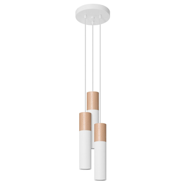 Pablo Cluster Pendant Ceiling Light, White, Natural Wood, 3x GU10 - image 1