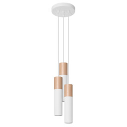 Pablo Cluster Pendant Ceiling Light, White, Natural Wood, 3x GU10 - thumbnail 1