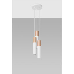 Pablo Cluster Pendant Ceiling Light, White, Natural Wood, 3x GU10 - thumbnail 2