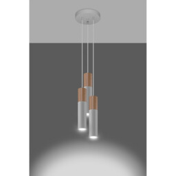 Pablo Cluster Pendant Ceiling Light, White, Natural Wood, 3x GU10 - thumbnail 3