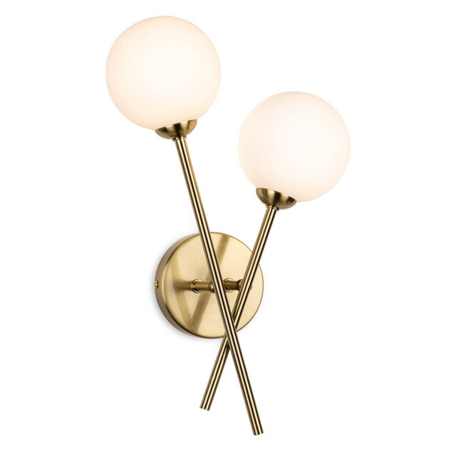 Lando Globe 2 Light Wall Brushed Brass with Opal White Glass 2xG9