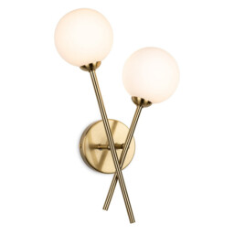 Lando Globe 2 Light Wall Brushed Brass with Opal White Glass 2xG9