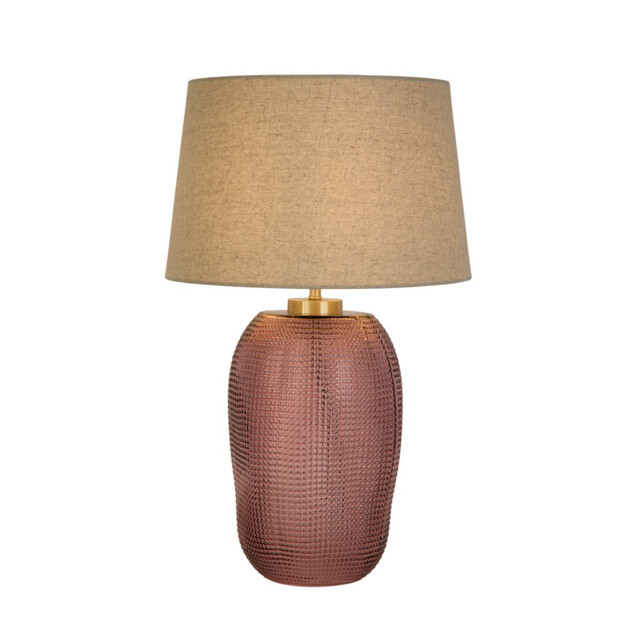 Amethyst Table Lamp, Pink Glass with Natural Linen Shade - image 1