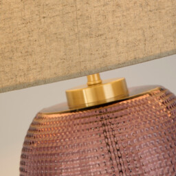 Amethyst Table Lamp, Pink Glass with Natural Linen Shade - thumbnail 3