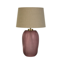Amethyst Table Lamp, Pink Glass with Natural Linen Shade - thumbnail 2