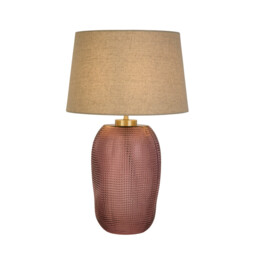 Amethyst Table Lamp, Pink Glass with Natural Linen Shade