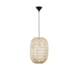 Melody 30cm Dome Pendant Ceiling Light Natural Rattan Black Fabric Wire, Base LED E27 - thumbnail 1