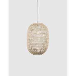 Melody 30cm Dome Pendant Ceiling Light Natural Rattan Black Fabric Wire, Base LED E27 - thumbnail 2