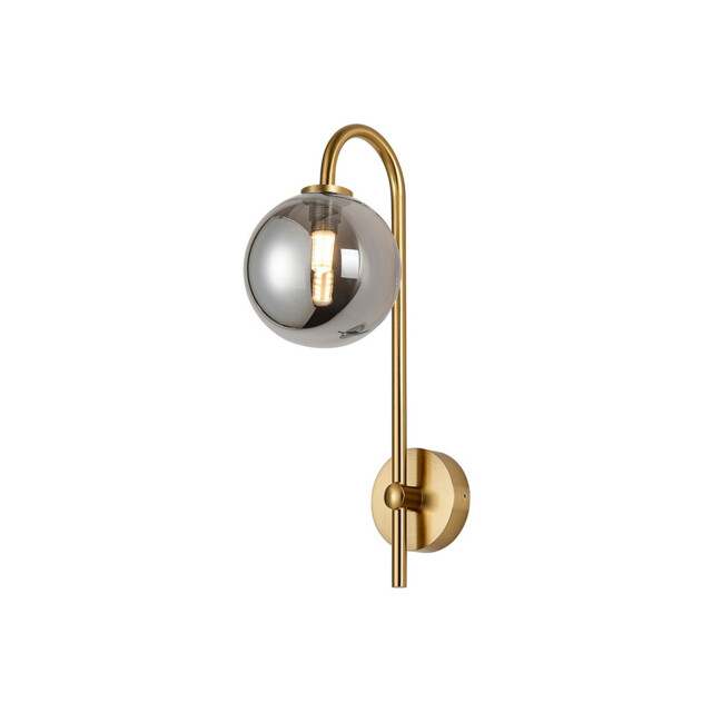 Tivoli Curved Arm Wall Light, 1 Light G9, IP44, Brass Gold/Smoke Smooth Round Glass - image 1