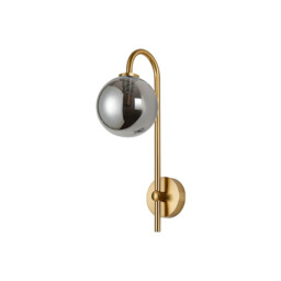 Tivoli Curved Arm Wall Light, 1 Light G9, IP44, Brass Gold/Smoke Smooth Round Glass - thumbnail 5
