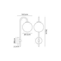 Tivoli Curved Arm Wall Light, 1 Light G9, IP44, Brass Gold/Smoke Smooth Round Glass - thumbnail 2