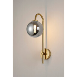 Tivoli Curved Arm Wall Light, 1 Light G9, IP44, Brass Gold/Smoke Smooth Round Glass - thumbnail 3