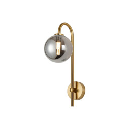 Tivoli Curved Arm Wall Light, 1 Light G9, IP44, Brass Gold/Smoke Smooth Round Glass
