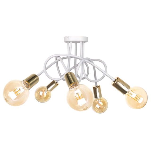 Rumba Multi Arm Semi Flush Ceiling Light White, Gold, 50cm, 5x E27