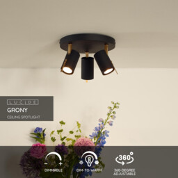 Grony Modern Ceiling Spotlight - LED Dim to warm - GU10 - 3x5W 2200K/3000K - Black - thumbnail 2