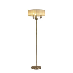 Banyan 3 Light Switched Floor Lamp With 45cm x 15cm Cream Organza Shade Antique Brass/Cream