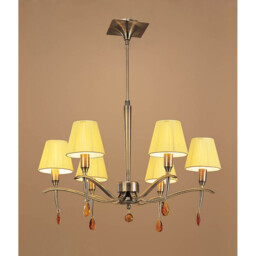 Siena Pendant Round 6 Light E14, Antique Brass With Amber Cream Shades And Amber Crystal - thumbnail 2