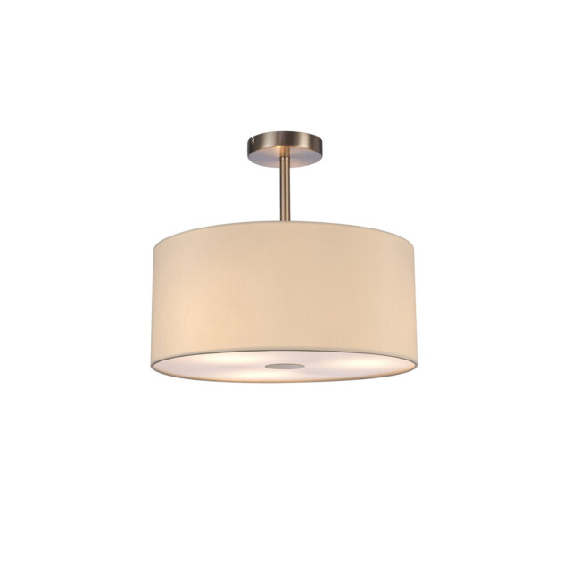 Baymont Satin Nickel 3 Light E27 Semi Flush With 40cm x 18cm Faux Silk Shade, Ivory Pearl/White Laminate - image 1