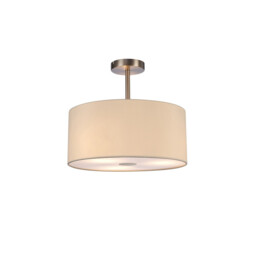 Baymont Satin Nickel 3 Light E27 Semi Flush With 40cm x 18cm Faux Silk Shade, Ivory Pearl/White Laminate
