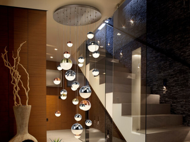 Sphere Dimmable 27 Light Integrated LED Light Pendant Light Cluster Drop, Chrome Copper, Satin Brass, Bluetooth control - image 1