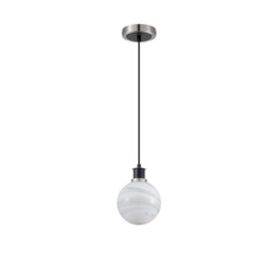 Placid 1.3m Pendant, 1 Light E14 With 15cm Round White & Grey Marble Effect Glass Shade, Satin Nickel & Satin Black Framework - thumbnail 5