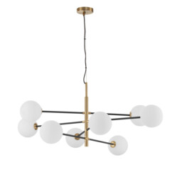 Vitra 8 Light Multi Arm Pendant Ceiling Light Satin Gold, Black Metal White Opal Glass LED G9 220 Volt - thumbnail 1