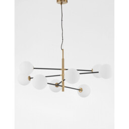 Vitra 8 Light Multi Arm Pendant Ceiling Light Satin Gold, Black Metal White Opal Glass LED G9 220 Volt - thumbnail 3