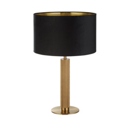 London Table Lamp Knurled Brass, Black Velvet Shade - thumbnail 2