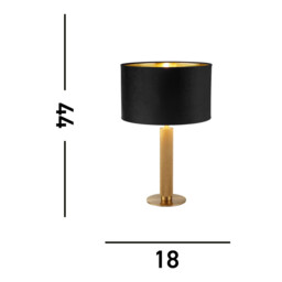 London Table Lamp Knurled Brass, Black Velvet Shade - thumbnail 3