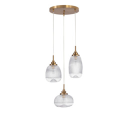 Mond 3 Light Cluster Pendant Ceiling Light Satin Gold Metal Clear Glass LED E14