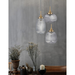 Mond 3 Light Cluster Pendant Ceiling Light Satin Gold Metal Clear Glass LED E14 - thumbnail 3
