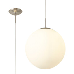 Miranda 40cm Ball Pendant 1 Light E27 Satin Nickel Suspension With Frosted White Glass Globe