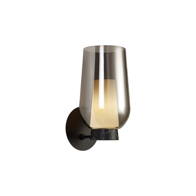 Nora Wall Lamp, 1 Light E27, Black/Black Marble/Chrome Glass With Frosted Inner - image 1