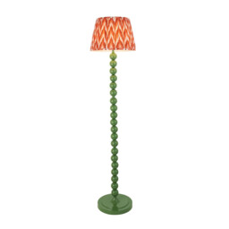 Higgledy Gloss Cotswold Green Paint Floor Lamp with Apricot Orange Fabric Zigzag Shade 35cm E27