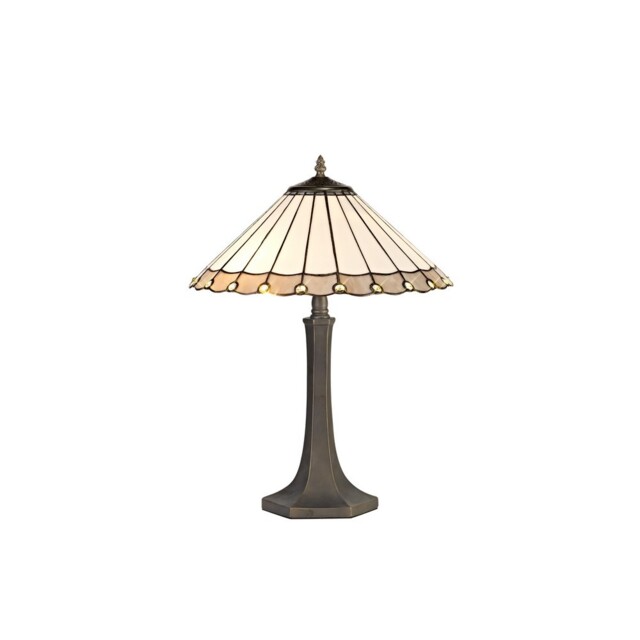 Worcester 2 Light Octagonal Table Lamp E27 With 40cm Tiffany Shade, Grey, Crystal, Aged Antique Brass - image 1