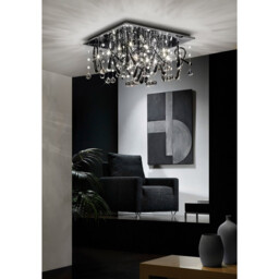 Class Flush Ceiling Square 10 Light G4 Polished Chrome/Black Glass/Crystal - thumbnail 5