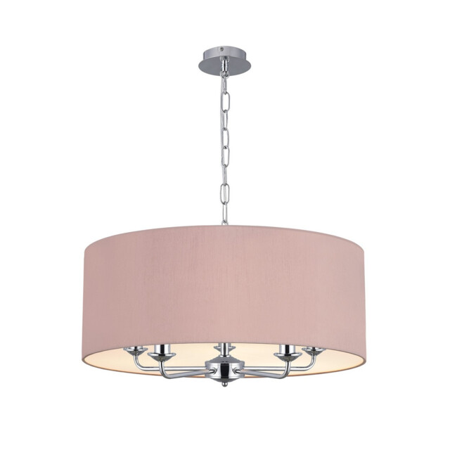 Banyan 5 Light Multi Arm Pendant, E14 Polished Chrome With 60cm x 22cm Dual Faux Silk Shade, Taupe/Halo Gold - image 1