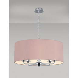 Banyan 5 Light Multi Arm Pendant, E14 Polished Chrome With 60cm x 22cm Dual Faux Silk Shade, Taupe/Halo Gold - thumbnail 2