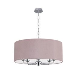 Banyan 5 Light Multi Arm Pendant, E14 Polished Chrome With 60cm x 22cm Dual Faux Silk Shade, Taupe/Halo Gold - thumbnail 5