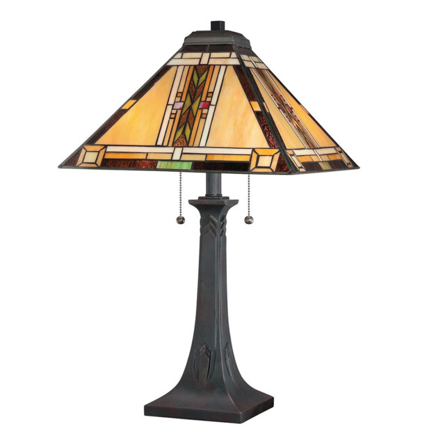 Quoizel Navajo Table Lamp Traditional Bronze, Art Glass Shade 2x E27 - image 1